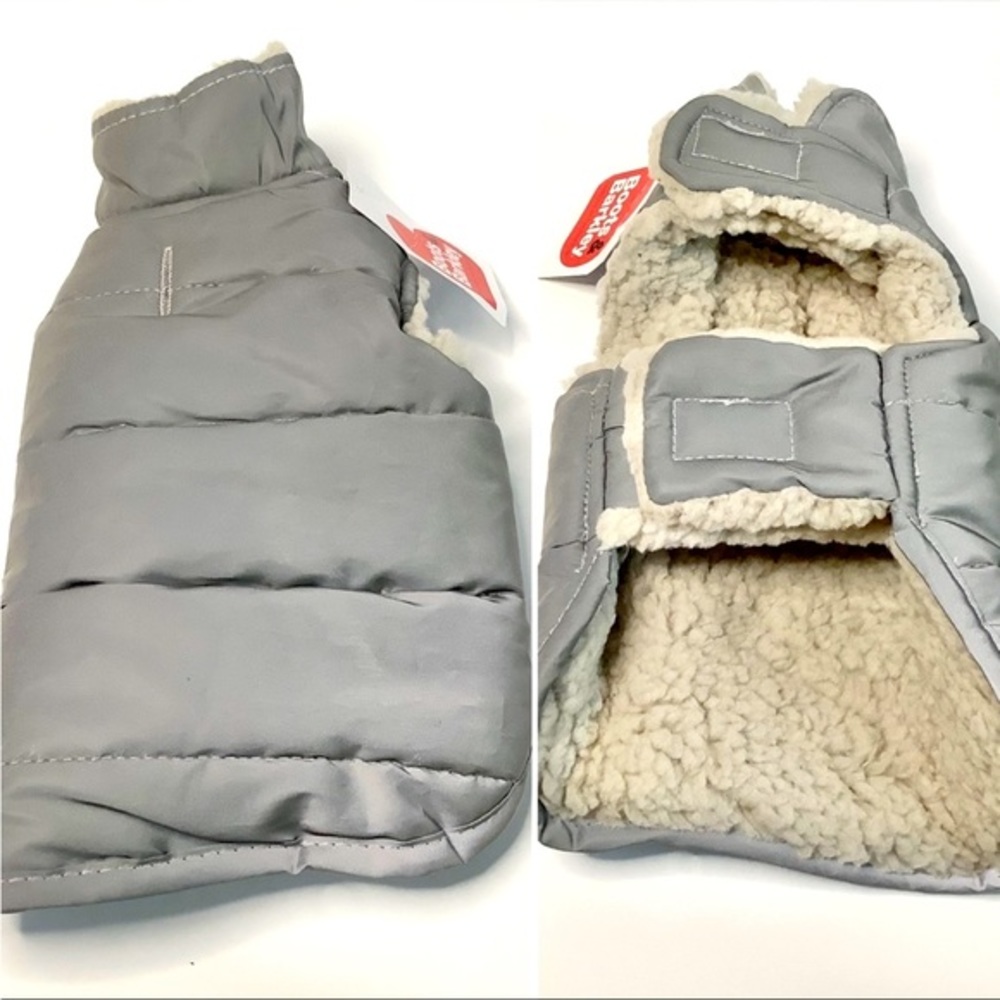 BOOTS & BARKLEY XS Dog Puffer Vest Reflective Thick Sherpa Lined Gray teacup toy